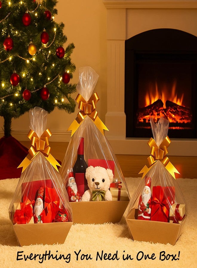 SHANDERBAR 12 Pack Baskets for Gifts Empty, 10 x 7 x 3” Kraft Empty Gift Basket to Fill with 16 Cellophane Bags & 16 Pull Bows, Gift Baskets Bulk with Cellophane Wrap Set for Valentine’s Day, Christmas, Easter - Image 5